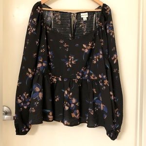 AVA VIV - nwot ‘Floral on Black, Peasant Blouse’ Size 2X
